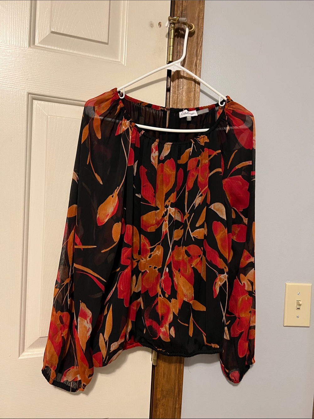 Calvin Klein Black Floral Off-Shoulder Blouse